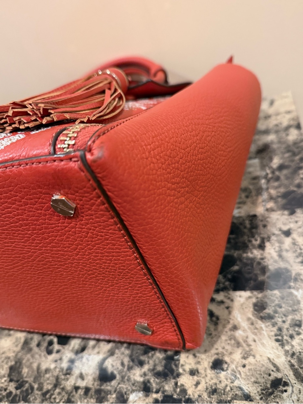 Henri Bendel Tribal Geo Embroidered Bag Paprika Red/Orange - Picture 5 of 14